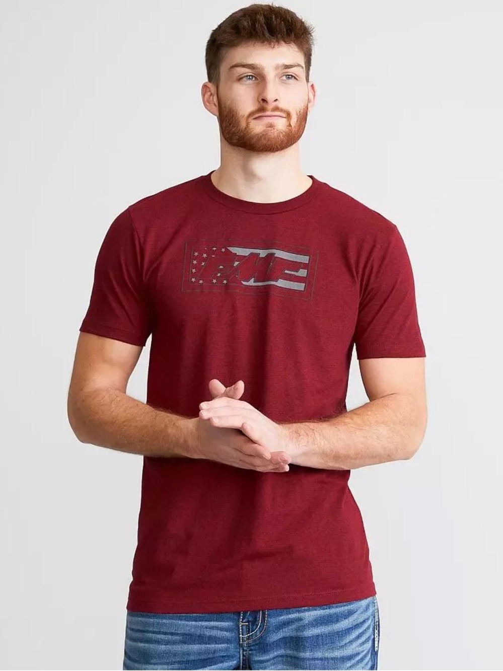 Men's FMF Short Sleeve Crew Tee in Burgundy with Flag detail from Buckle Medium